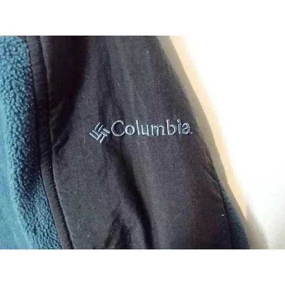 Columbia Womens Fleece Jacket Teal  Black Color Block Collar Full Zip Pockets L - Picture 8 of 9